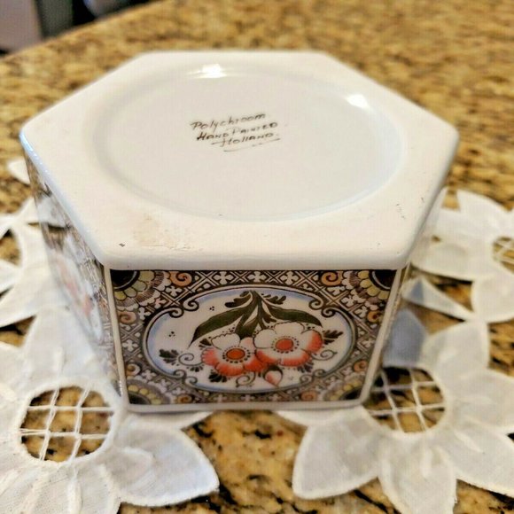 Polychroom Hand Painted Holland Hexagon Floral Glazed Dish Bowl Contaner - Picture 6 of 7